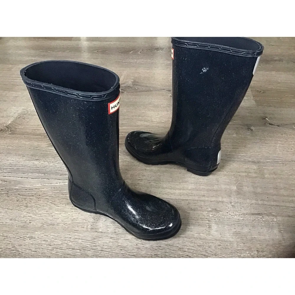 Hunter Kids Rain Boots Girls size 4 34 Original  Glitter Blue Youth Boot
